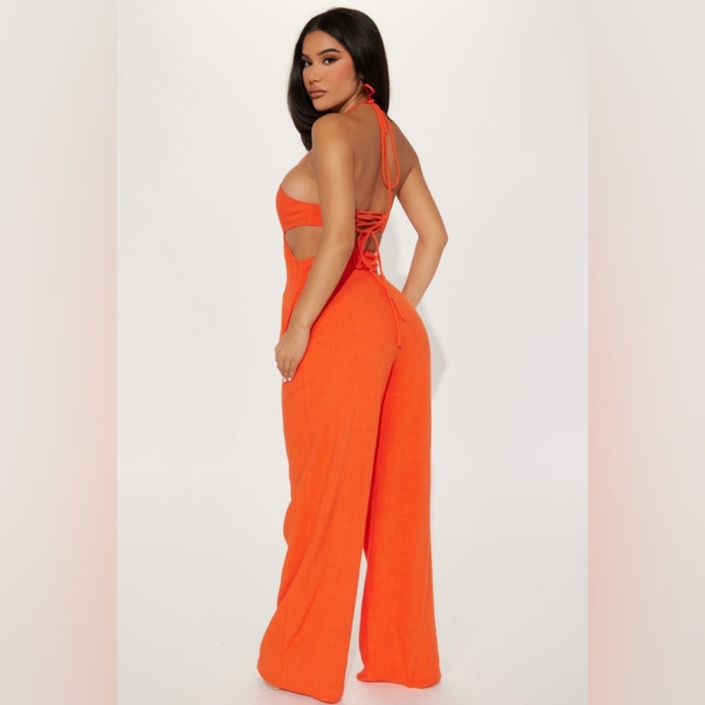 Fashion Nova Adaline Halter Top Wide Leg Jumpsuit Large - Picture 4 of 10
